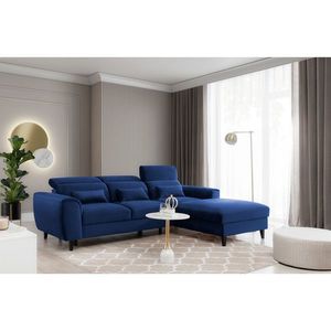 Coltar extensibil dreapta 4 locuri ELTAP, Foble, 267x196x100 cm, lemn/poliester, albastru inchis imagine
