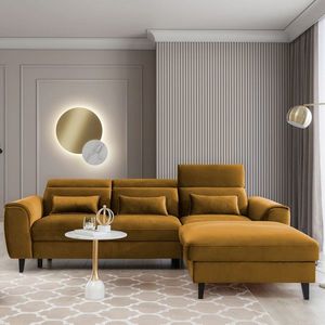 Coltar extensibil dreapta 4 locuri ELTAP, Foble, 267x196x100 cm, lemn/poliester, mustar imagine
