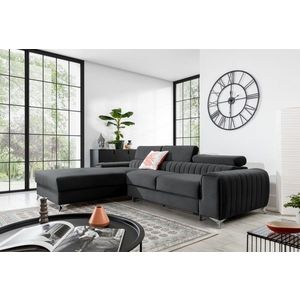 Coltar extensibil stanga 3 locuri ELTAP, LT-06NU, Grayson, 278x205x92 cm, lemn/poliester, gri inchis imagine