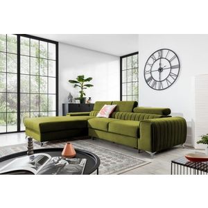 Coltar extensibil stanga 3 locuri ELTAP, LT-33LO, Grayson, 278x205x92 cm, lemn/poliester, verde olive imagine