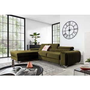 Coltar extensibil stanga 3 locuri ELTAP, LT-33NU, Grayson, 278x205x92 cm, lemn/poliester, verde olive imagine