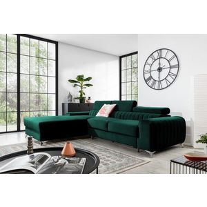 Coltar extensibil stanga 3 locuri ELTAP, LT-35NU, Grayson, 278x205x92 cm, lemn/poliester, verde inchis imagine