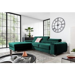 Coltar extensibil stanga 3 locuri ELTAP, LT-38VE, Grayson, 278x205x92 cm, lemn/poliester, verde inchis imagine