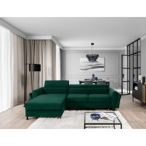Coltar extensibil stanga 4 locuri ELTAP, Mari-02, Mariall, 288x200x92 cm, lemn/poliester, verde inchis imagine