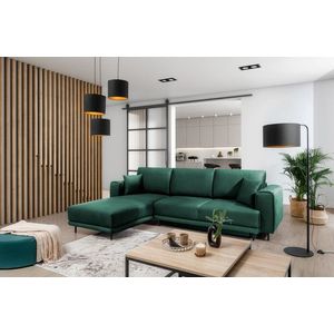 Coltar extensibil stanga 4 locuri ELTAP, LT-35NU, Dalia, 289x190x95 cm, lemn/poliester, verde inchis imagine