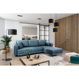 Coltar extensibil dreapta 4 locuri ELTAP, RT-100VE, Dalia, 289x190x95 cm, lemn/poliester, albastru deschis imagine