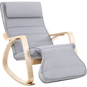 Scaun balansoar reglabil in 5 pozitii, Songmics, 67x125x91 cm, max 150 kg, lemn de mesteacan/bumbac, gri deschis/natural imagine