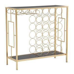 Consola cu suport pentru sticle, Mauro Ferretti, 76x30x75 cm, fier, auriu/negru imagine