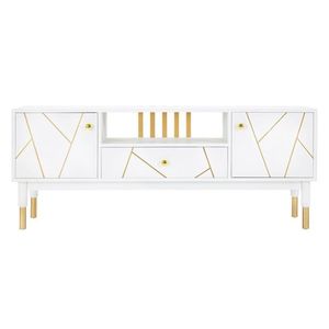 Comoda TV Luxy, Mauro Ferretti, 140x50x55 cm, lemn de pin, alb/auriu imagine