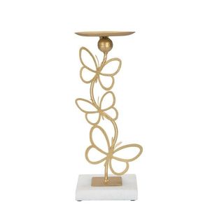Suport pentru lumanare Butterfly, Mauro Ferretti, 10x10x26.5 cm, fier/marmura, auriu imagine