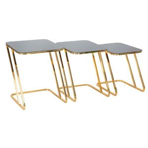 Set 3 masute Simple, Mauro Ferretti, 44x50.5x55.5 cm, fier, negru/auriu imagine