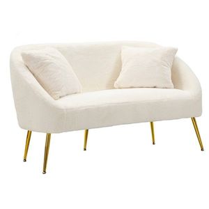 Canapea 2 locuri cu perne Soffy, Mauro Ferretti, 137x69x79 cm, lemn de pin/poliester, alb/auriu imagine