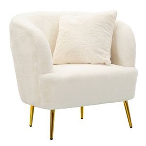Fotoliu cu perna decorativa Soffy, Mauro Ferretti, 73x66x78 cm, lemn de pin/piele ecologica, alb/auriu imagine