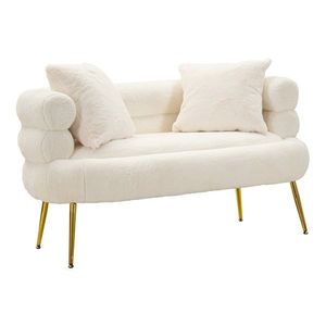 Canapea 2 locuri cu perne Soffy, Mauro Ferretti, 133x68x69 cm, lemn de pin/poliester, alb/auriu imagine