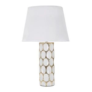 Lampa de masa, Glam Carv, Mauro Ferretti, 1 x E27, 40W, Ø34.5 x 56 cm, ceramica/fier/textil, alb/auriu imagine