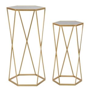 Set 2 masute inalte, Hexagon, Mauro Ferretti, Ø50 x 100 cm/40 x 80 cm, fier/MDF/oglinda, auriu imagine