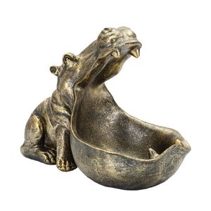 Decoratiune, Hippopotamus, Mauro Ferretti, 30 x 16 x 22 cm, polirasina, auriu imagine