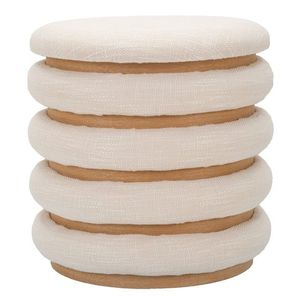 Taburet Damasco Line, Mauro Ferretti, Ø40 x 42 cm, MDF/bumbac/poliester, natural imagine