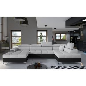 Coltar extensibil dreapta 5 locuri ELTAP, Edr-54, Eduardo, 337x205x88 cm, lemn/poliester, gri deschis/negru imagine