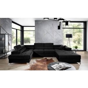 Coltar extensibil stanga 5 locuri ELTAP, Edr-93, Eduardo, 337x205x88 cm, lemn/poliester, negru imagine