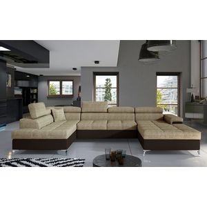 Coltar extensibil stanga 5 locuri ELTAP, Edr-03, Eduardo, 337x205x88 cm, lemn/poliester, bej/maro inchis imagine