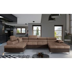 Coltar extensibil stanga 5 locuri ELTAP, Edr-06, Eduardo, 337x205x88 cm, lemn/poliester, maro deschis/maro inchis imagine