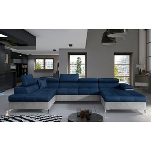Coltar extensibil stanga 5 locuri ELTAP, Edr-14, Eduardo, 337x205x88 cm, lemn/poliester, albastru inchis/gri imagine