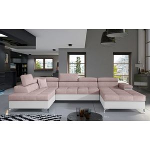 Coltar extensibil stanga 5 locuri ELTAP, Edr-20, Eduardo, 337x205x88 cm, lemn/poliester, roz deschis/alb imagine