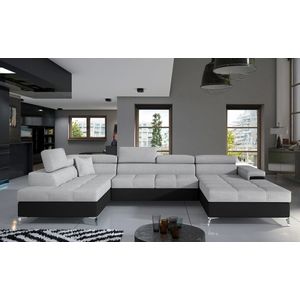 Coltar extensibil stanga 5 locuri ELTAP, Edr-25, Eduardo, 337x205x88 cm, lemn/poliester, gri deschis/negru imagine