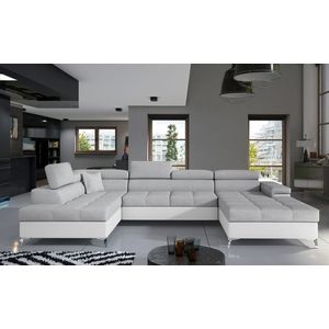 Coltar extensibil stanga 5 locuri ELTAP, Edr-26, Eduardo, 337x205x88 cm, lemn/poliester, gri deschis/alb imagine
