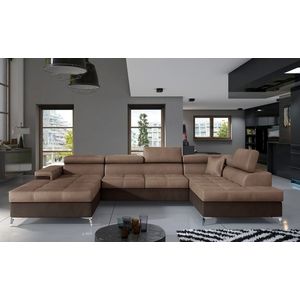 Coltar extensibil dreapta 5 locuri ELTAP, Edr-35, Eduardo, 337x205x88 cm, lemn/poliester, maro deschis/maro inchis imagine