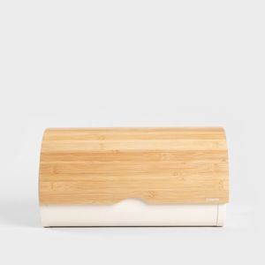 Cutie depozitare paine Rakel, Homla, 38x25x21 cm, metal/bambus, crem/natur imagine