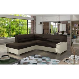 Coltar extensibil stanga 4 locuri ELTAP, BR03, Bergen, 247x214x83 cm, lemn/poliester, maro inchis/bej imagine
