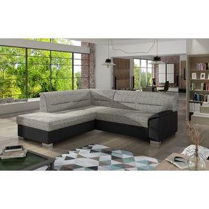 Coltar extensibil stanga 4 locuri ELTAP, BR05, Bergen, 247x214x83 cm, lemn/poliester, gri deschis/negru imagine