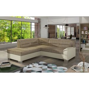Coltar extensibil stanga 4 locuri ELTAP, BR07, Bergen, 247x214x83 cm, lemn/poliester, bej inchis/bej deschis imagine