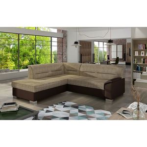 Coltar extensibil stanga 4 locuri ELTAP, BR08, Bergen, 247x214x83 cm, lemn/poliester, bej/maro inchis imagine