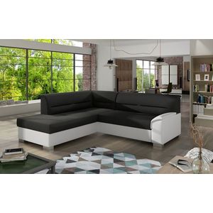 Coltar extensibil stanga 4 locuri ELTAP, BR10, Bergen, 247x214x83 cm, lemn/poliester, negru/alb imagine