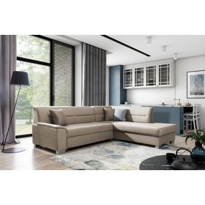 Coltar extensibil dreapta 4 locuri ELTAP, BR35, Bergen, 247x214x83 cm, lemn/poliester, maro deschis imagine