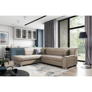 Coltar extensibil stanga 4 locuri ELTAP, BR36, Bergen, 247x214x83 cm, lemn/poliester, maro deschis imagine