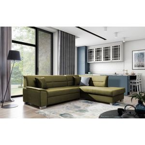 Coltar extensibil dreapta 4 locuri ELTAP, BR39, Bergen, 247x214x83 cm, lemn/poliester, verde olive imagine
