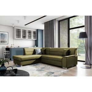 Coltar extensibil stanga 4 locuri ELTAP, BR40, Bergen, 247x214x83 cm, lemn/poliester, verde olive imagine