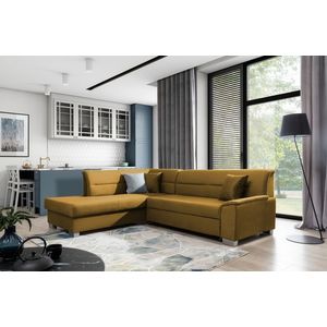 Coltar extensibil stanga 4 locuri ELTAP, BR42, Bergen, 247x214x83 cm, lemn/poliester, mustar imagine