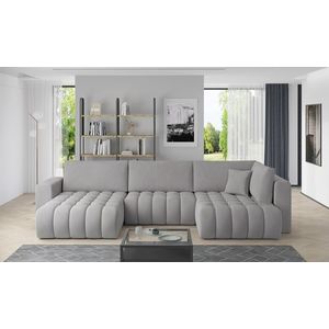 Coltar extensibil stanga 6 locuri ELTAP, LT-03NU, Bonito, 350x175x92 cm, lemn/poliester, gri deschis imagine
