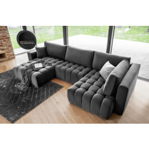 Coltar extensibil stanga 6 locuri ELTAP, LT-06NU, Bonito, 350x175x92 cm, lemn/poliester, gri inchis imagine