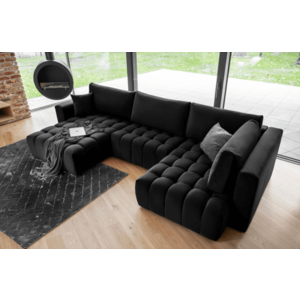 Coltar extensibil stanga 6 locuri ELTAP, LT-10LO, Bonito, 350x175x92 cm, lemn/poliester, negru imagine