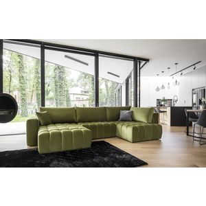 Coltar extensibil stanga 6 locuri ELTAP, LT-33LO, Bonito, 350x175x92 cm, lemn/poliester, verde olive imagine
