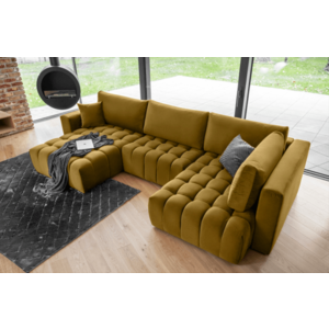 Coltar extensibil stanga 6 locuri ELTAP, LT-45LO, Bonito, 350x175x92 cm, lemn/poliester, mustar imagine