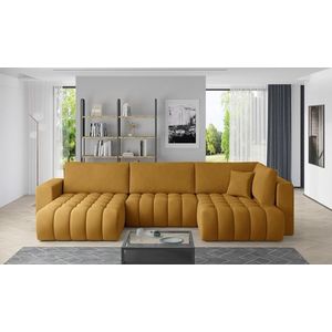 Coltar extensibil stanga 6 locuri ELTAP, LT-45NU, Bonito, 350x175x92 cm, lemn/poliester, mustar imagine