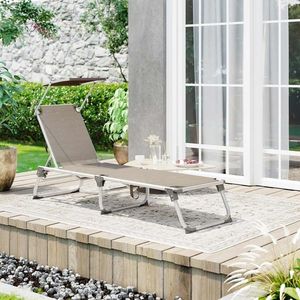 Sezlong pliabil cu parasolar, Songmics, 55x193x31 cm, max 150 kg, aluminiu/tesatura sintetica, maro imagine