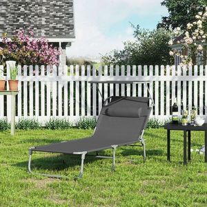 Sezlong pliabil cu parasolar, Songmics, 71x200x38 cm, max 150 kg, aluminiu/tesatura sintetica, gri imagine